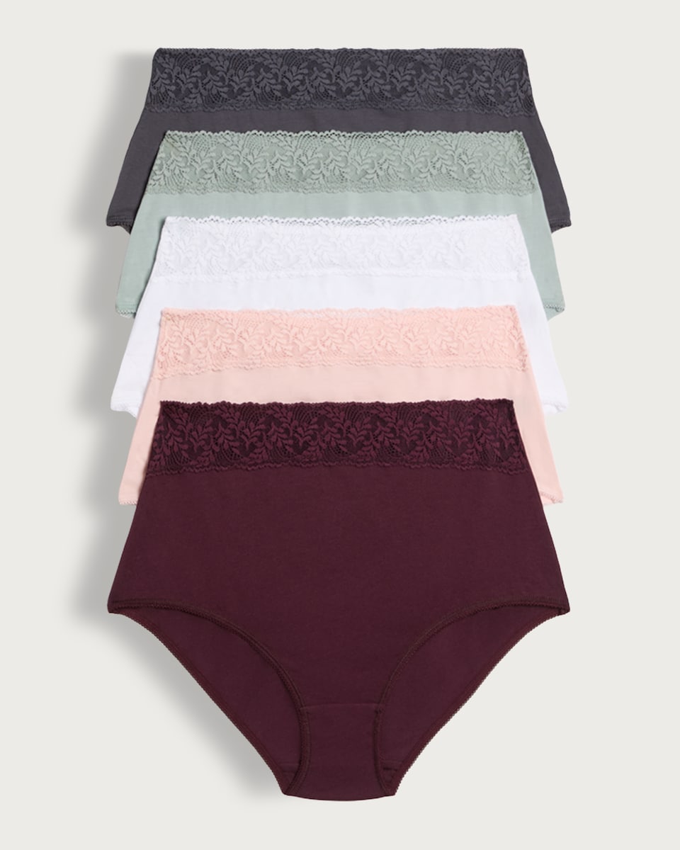 image 1 of F&F 5-Pack Lace Trim Full Briefs in Multi