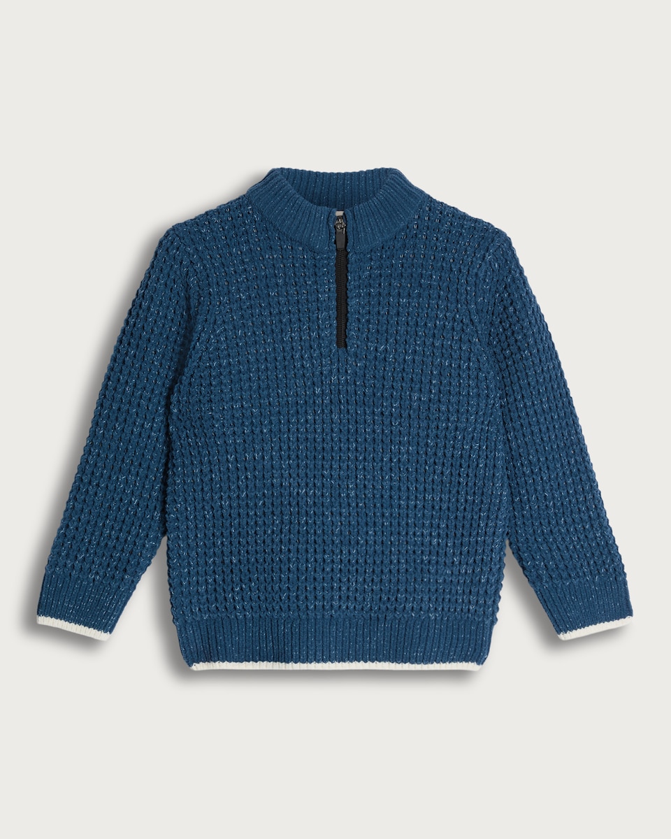 image 1 of F&F Boys Chenille Half-Zip Knitted Jumper in Blue