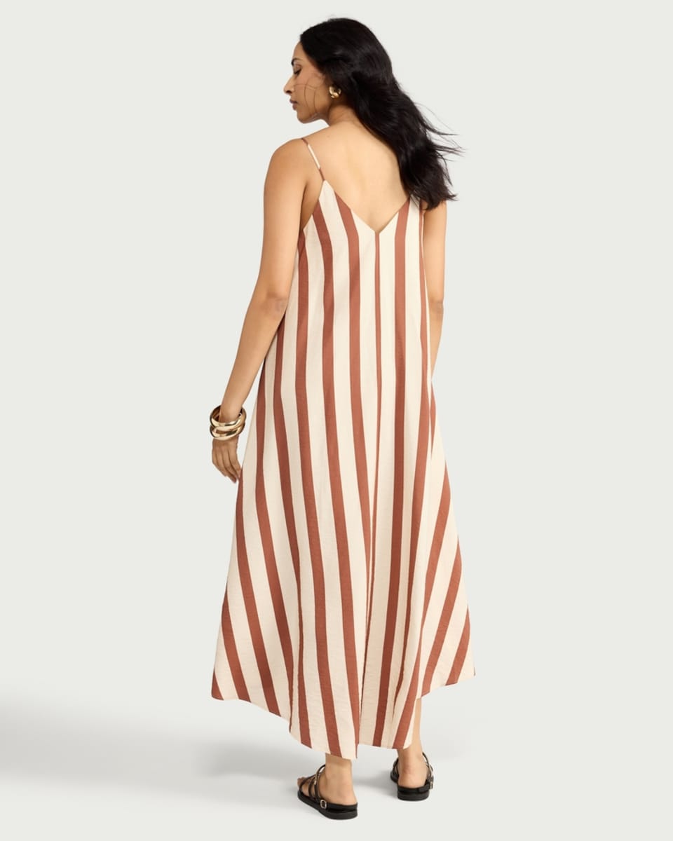 image 1 of F&F Striped Hanky Hem Maxi Dress in Multi Brown