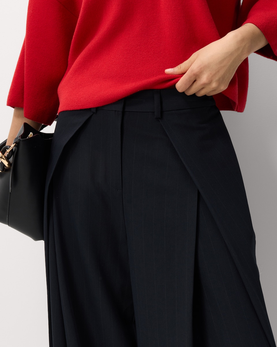 image 1 of F&F Wrap Front Pinstripe Wide Leg Trousers in Navy