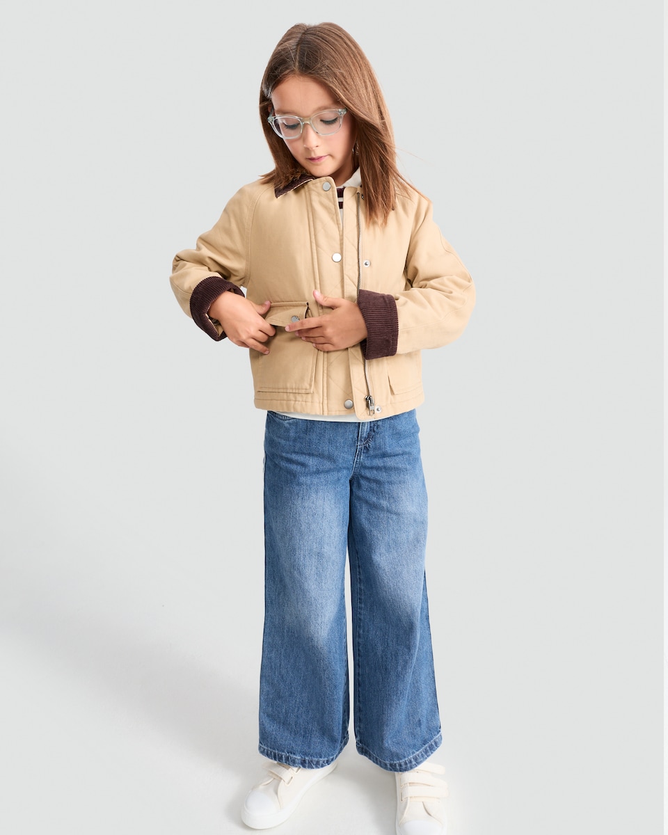 image 1 of F&F Girls Pure Cotton Corduroy Collar Jacket in Brown