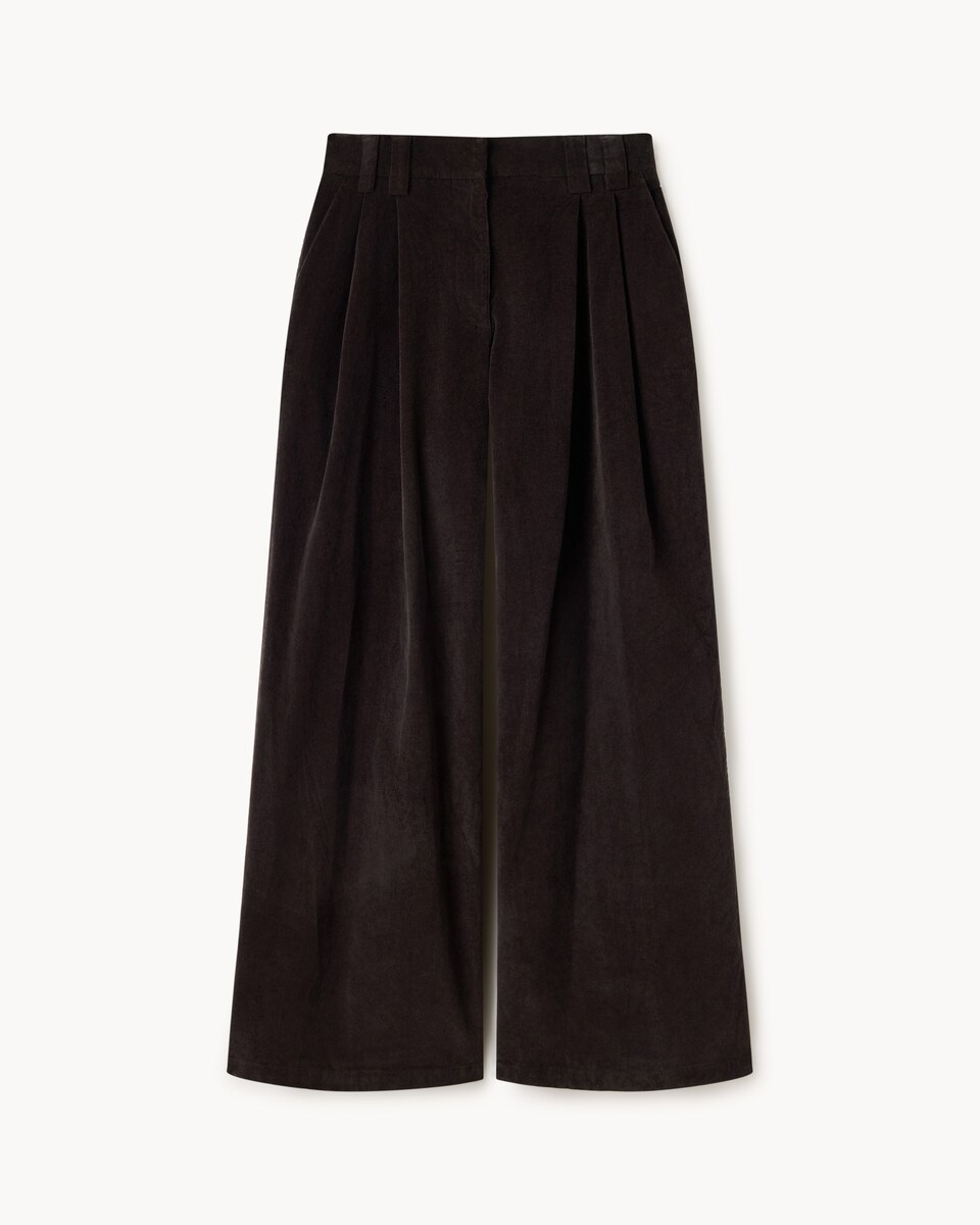 image 1 of F&F Pleated Corduroy Wide Leg Trousers in Brown