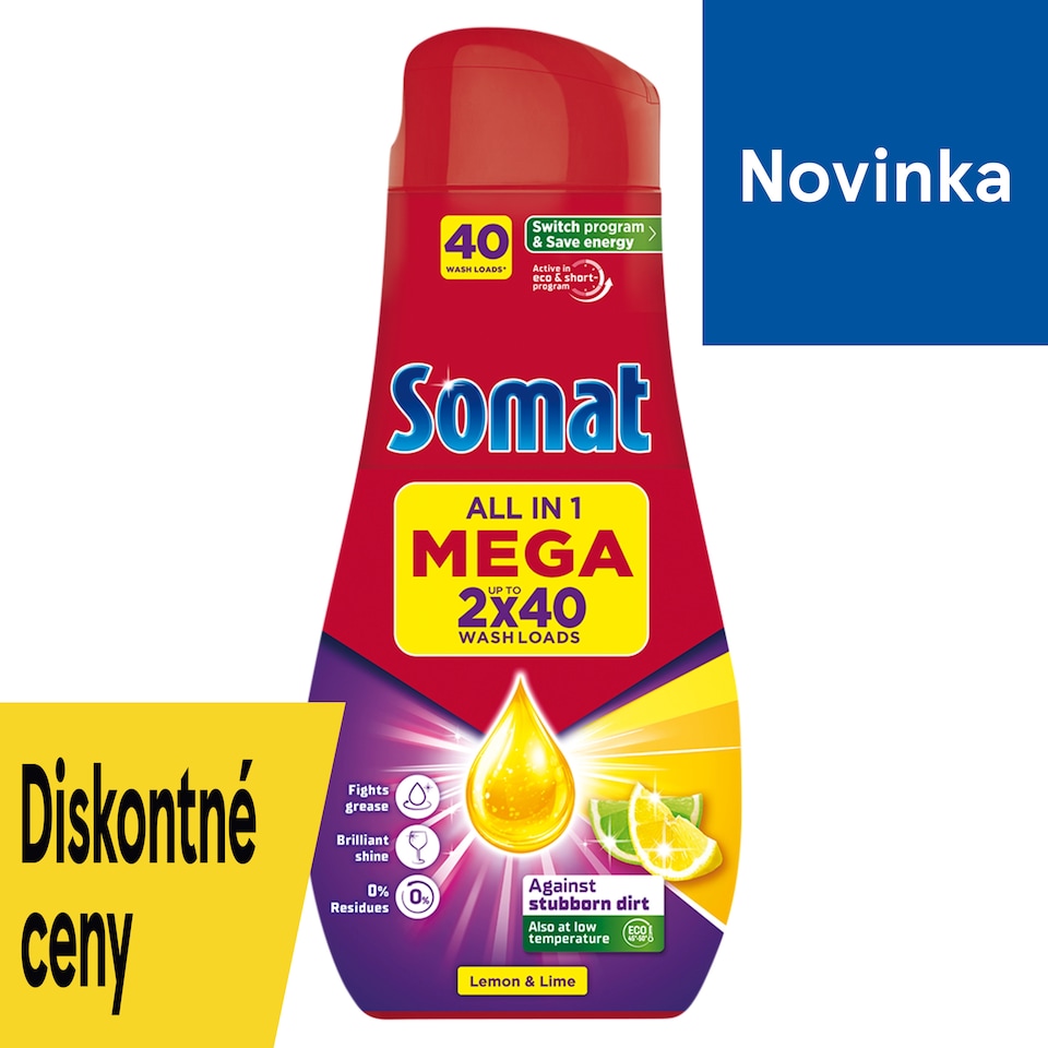 Somat Power Gel All in 1 Lemon & Lime gél do umývačky riadu 2 x 720 ml