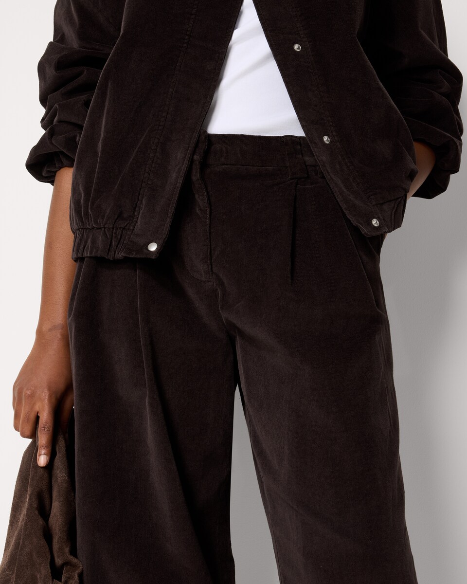 image 1 of F&F Pleated Corduroy Wide Leg Trousers in Brown