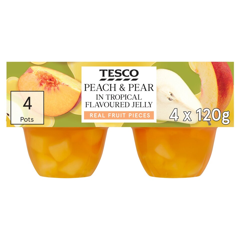 Tesco Tropical Flavour Jelly Peach&Pear Pieces 4X120g Tesco Groceries