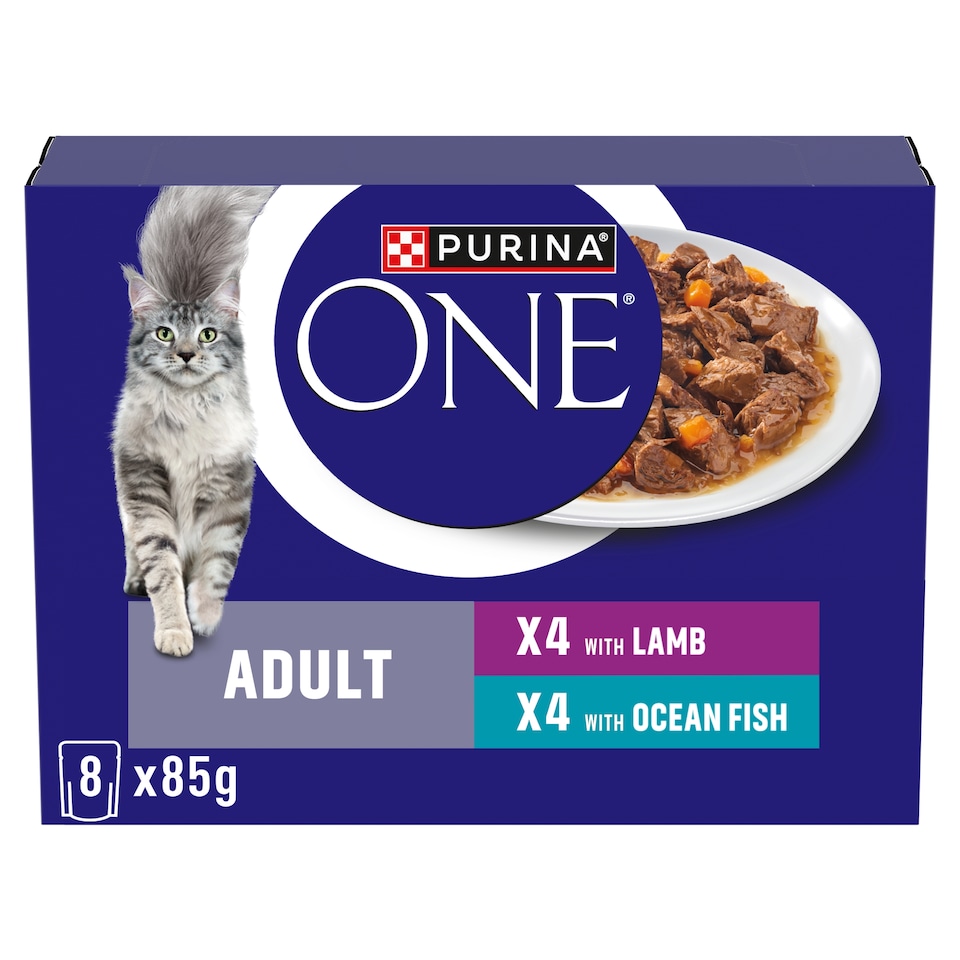 image 1 of PURINA ONE Mini Fillets Ocean Fish and Lamb Wet Cat Food 8x85g
