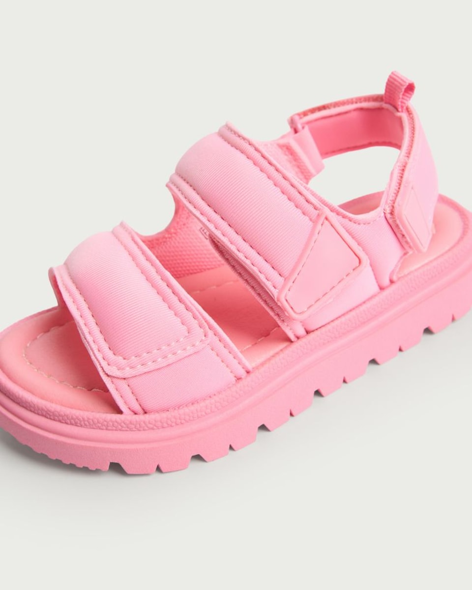 image 1 of F&F Girls Double Strap Chunky Sandals in Pink