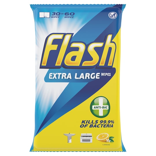 Flash Strong Weave Antibacterial Wipes 60Pk Tesco Groceries