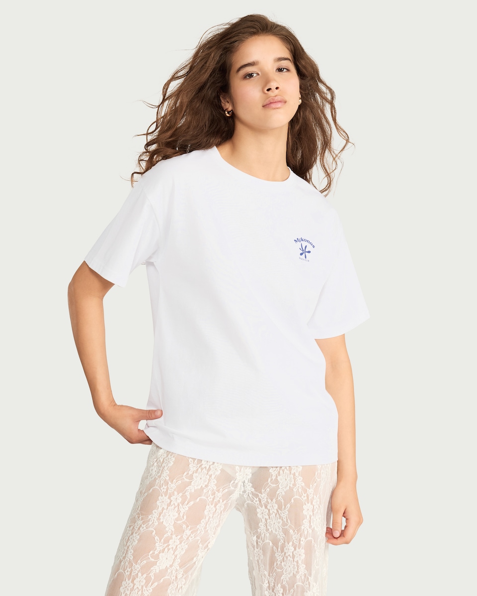 image 1 of OH ME OH MY Pure Cotton Mykonos T-Shirt in White