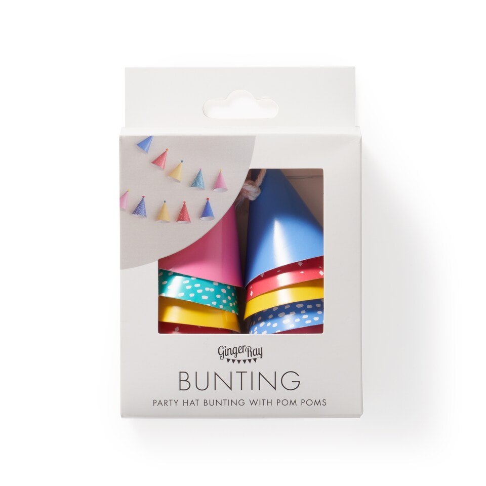 image 1 of Ginger Ray Pom Pom Party Hat Bunting 1.2m