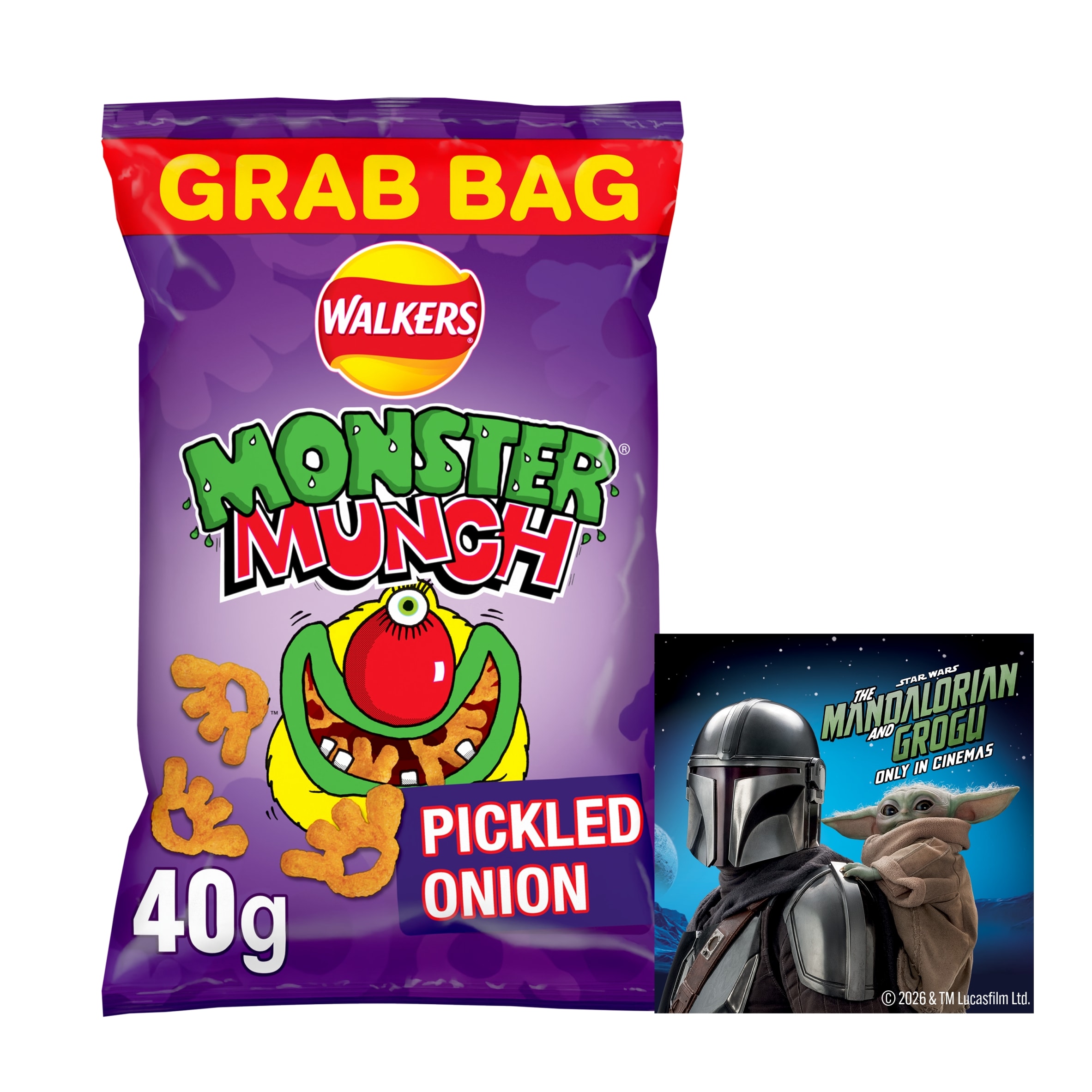 Walkers Monster Munch Pickled Onion Snacks Grab Bag Crisps 40g