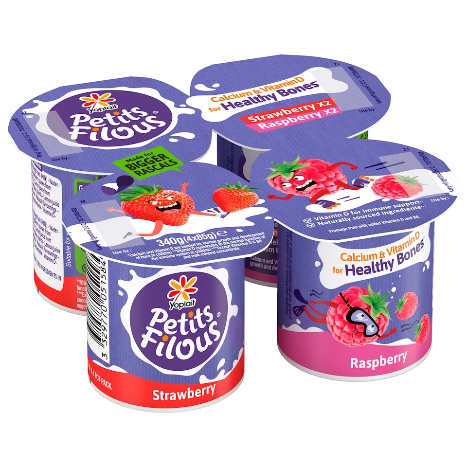 image 1 of Petits Filous Kids Strawberry & Raspberry Yoghurt Big Pots 4 x 85g