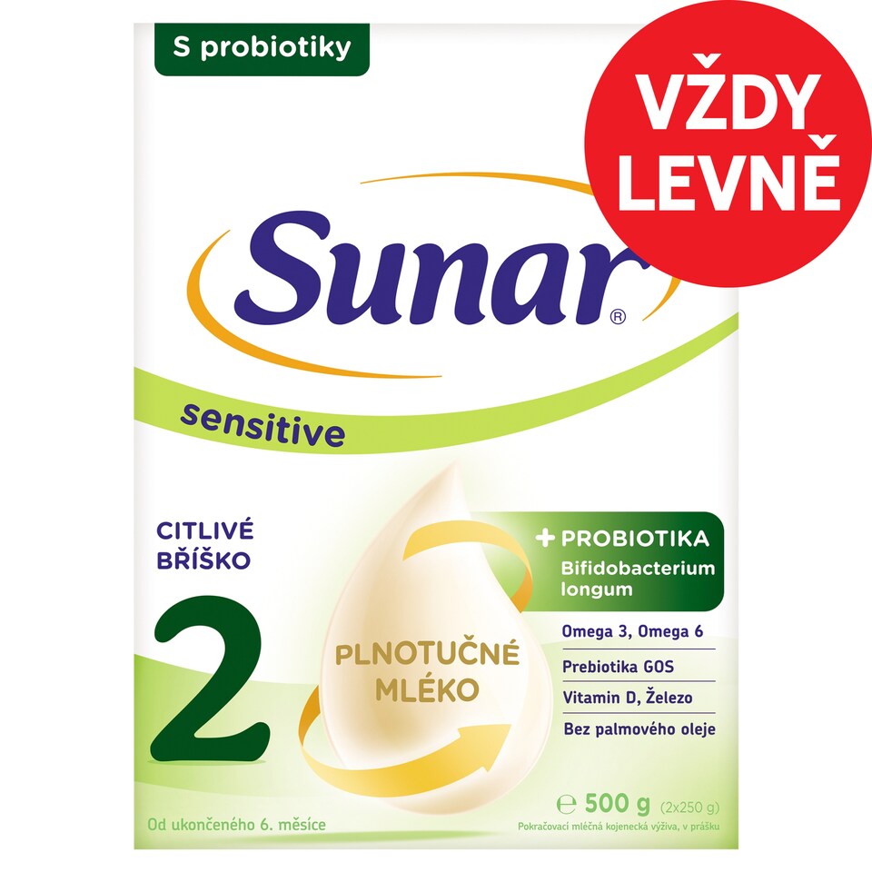 Obrázek 1 pro produkt Sunar Sensitive 2 pokračovací mléčná kojenecká výživa v prášku 2 x 250g (500g)