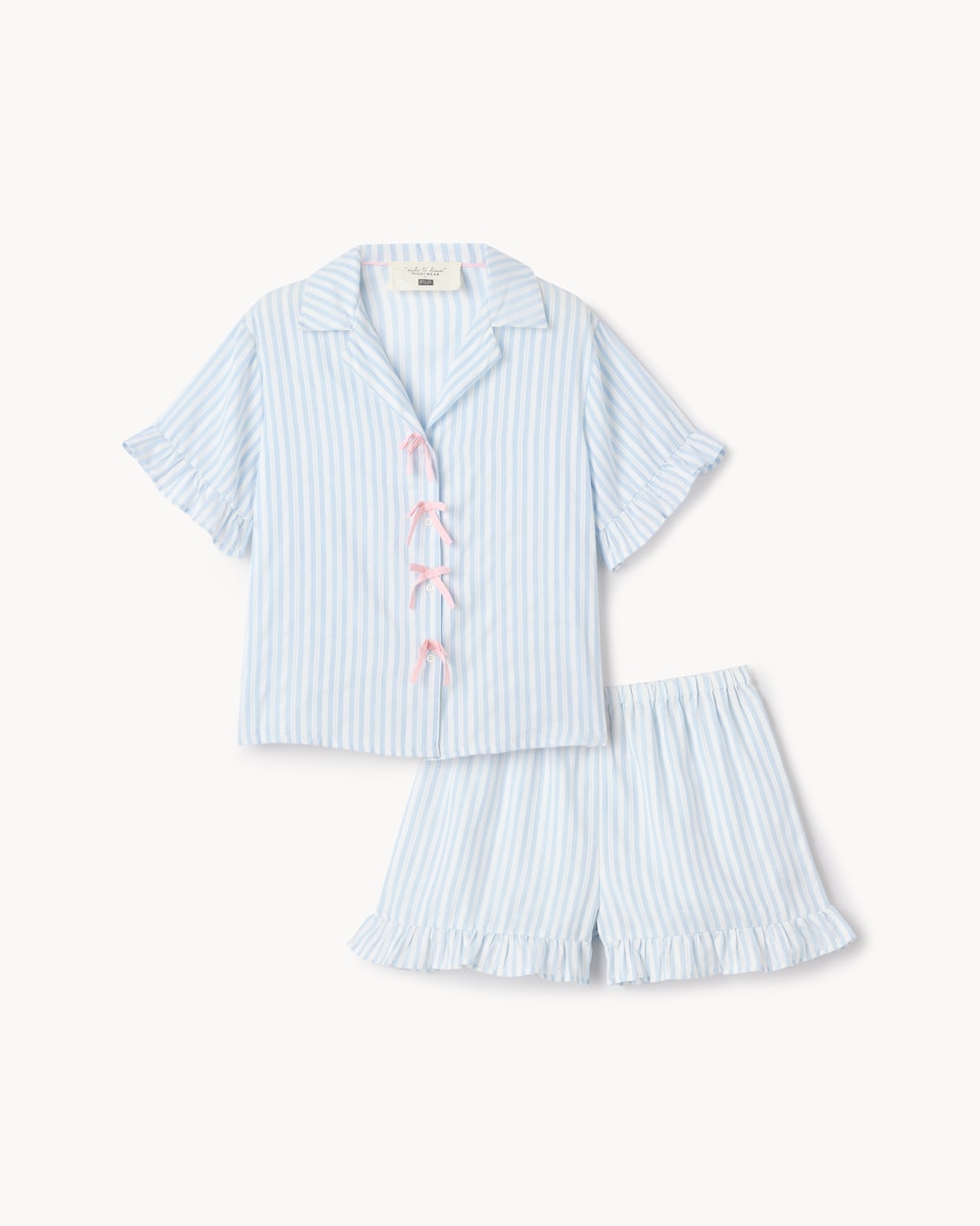 image 1 of F&F 2-Piece Striped Short Pyjama Set in Multi Blue