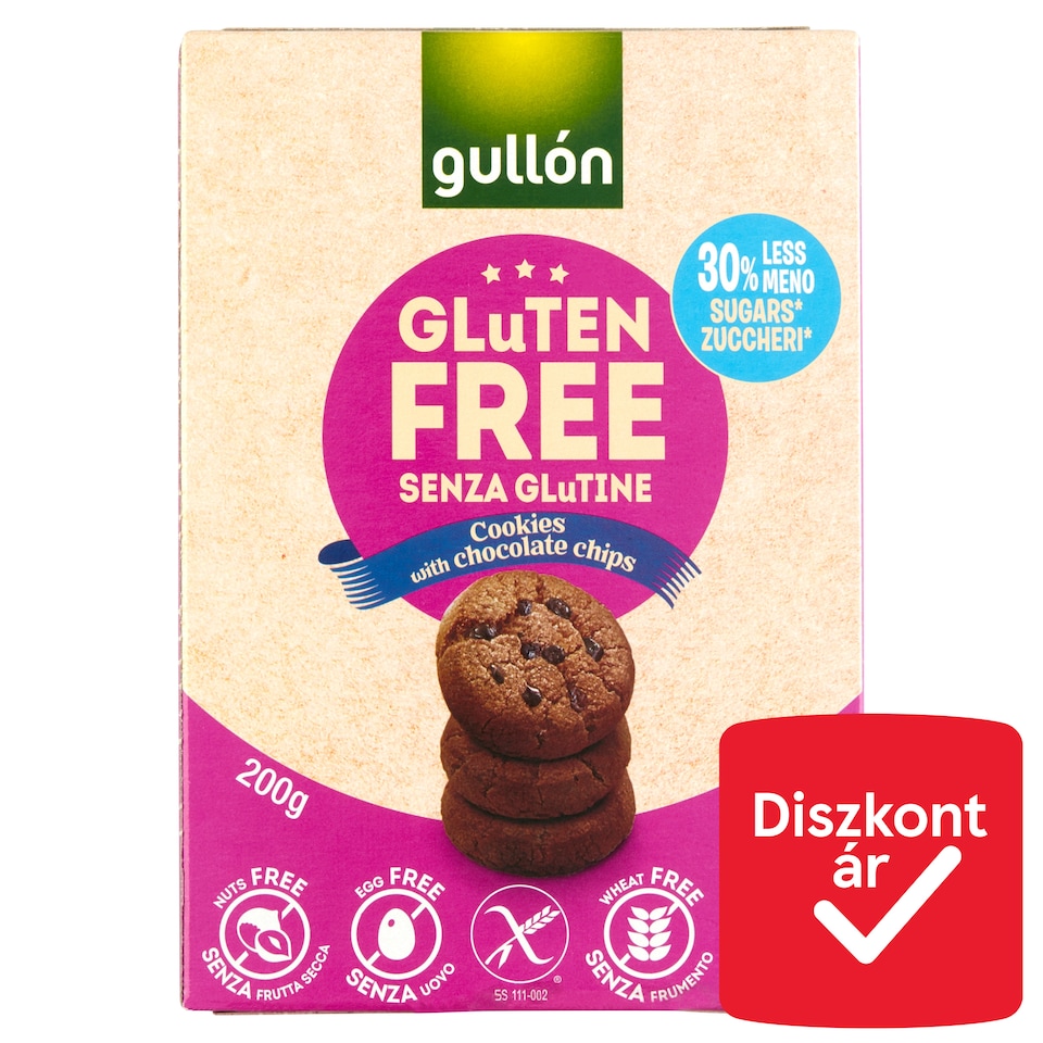 Gullón gluténmentes keksz csokoládé darabokkal 200 g  1. kép