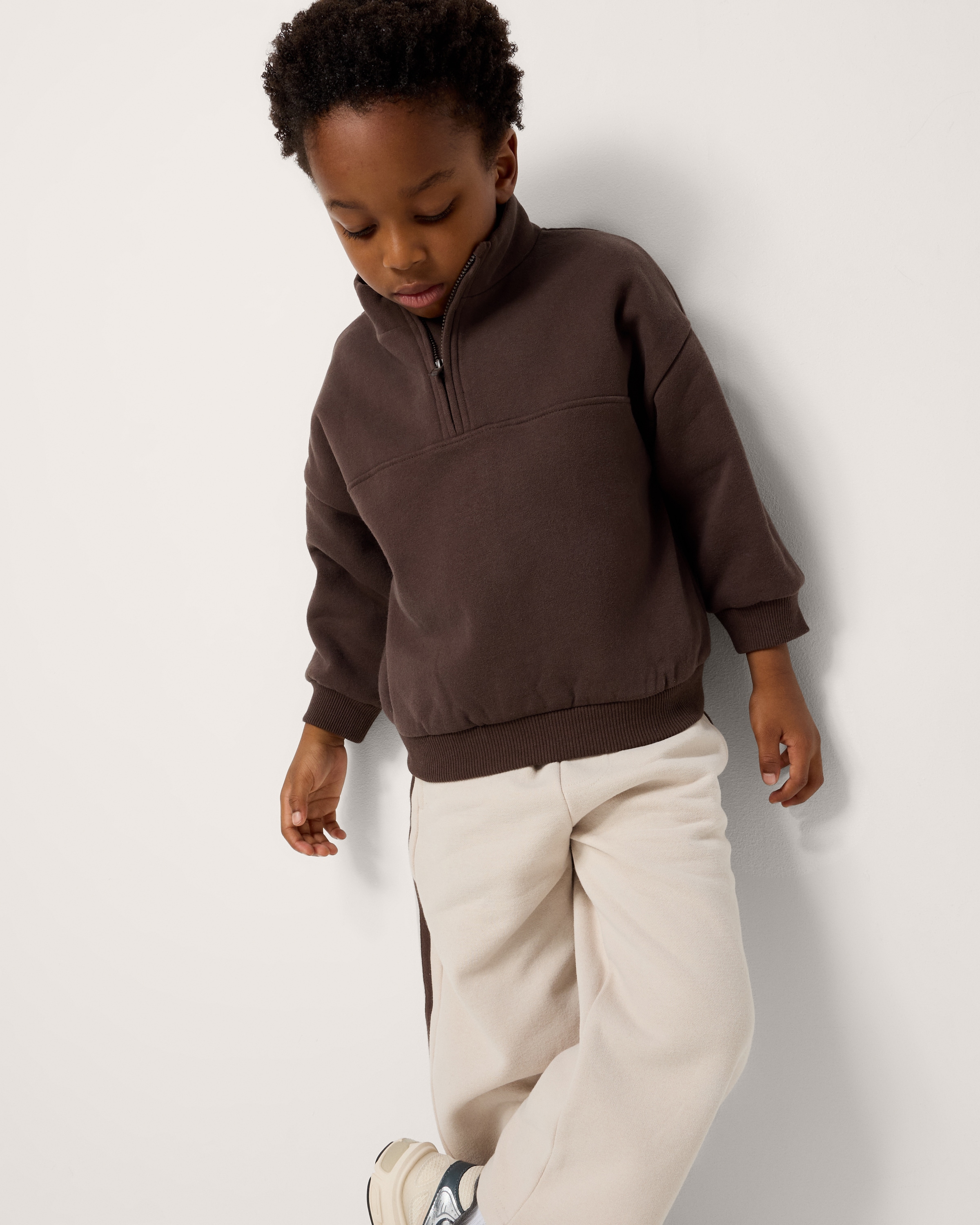 F&F Boys Cotton Rich Half Zip Sweatshirt in Brown