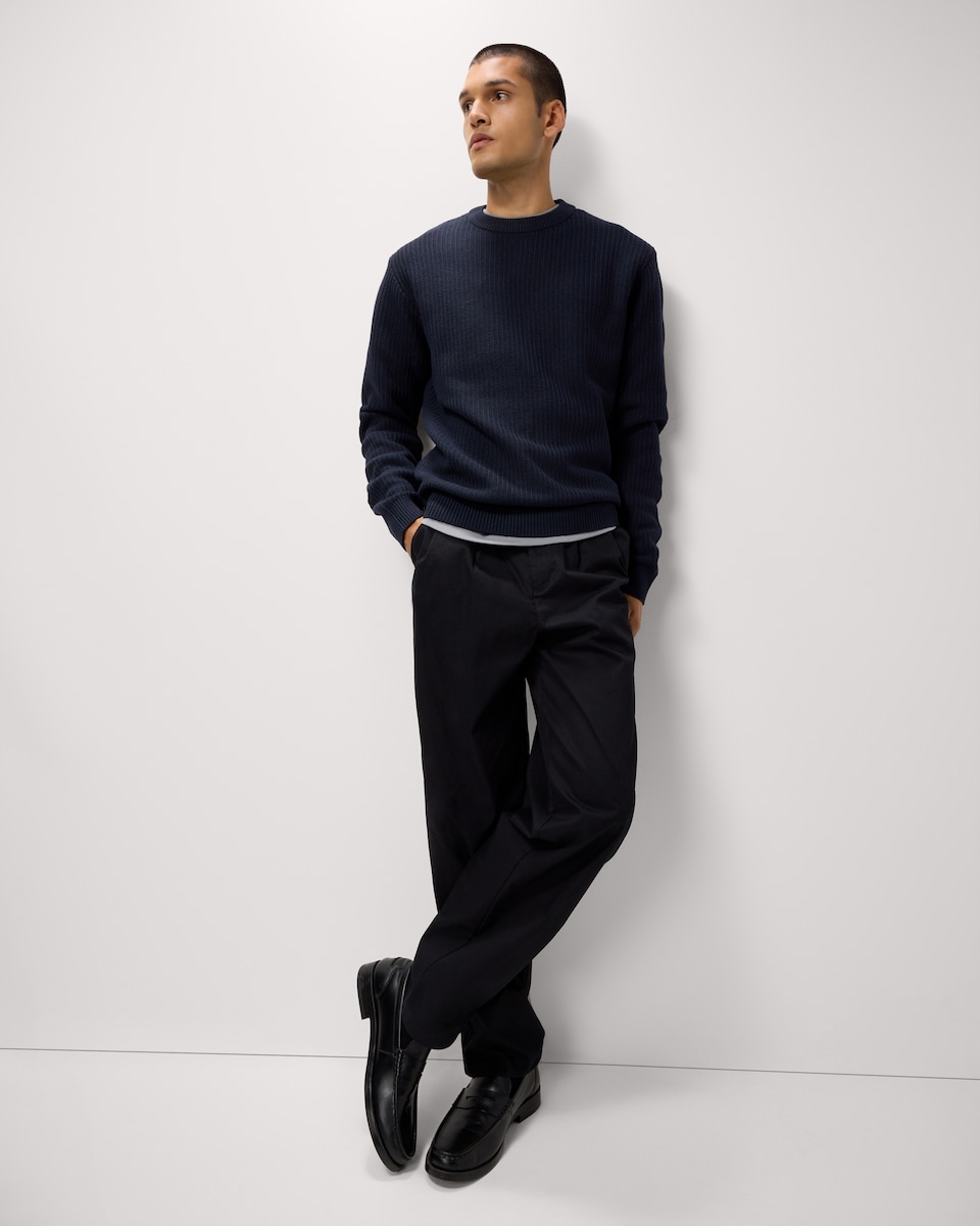 image 1 of F&F Ladder Stitch Crew Neck Jumper in Navy
