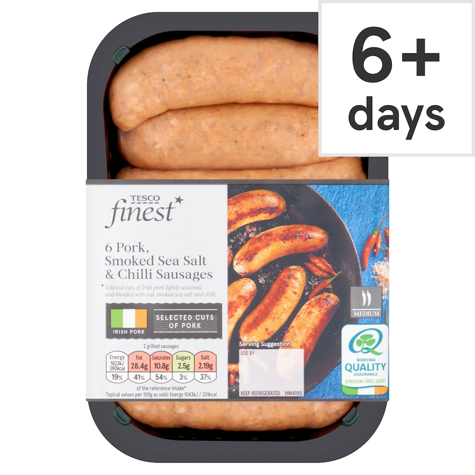 Tesco Finest 6 Pork Smoked Sea Salt & Chilli Sausages 454g