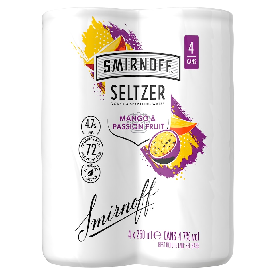 Smirnoff Seltzer Mango And Passion Fruit 4 X 250Ml