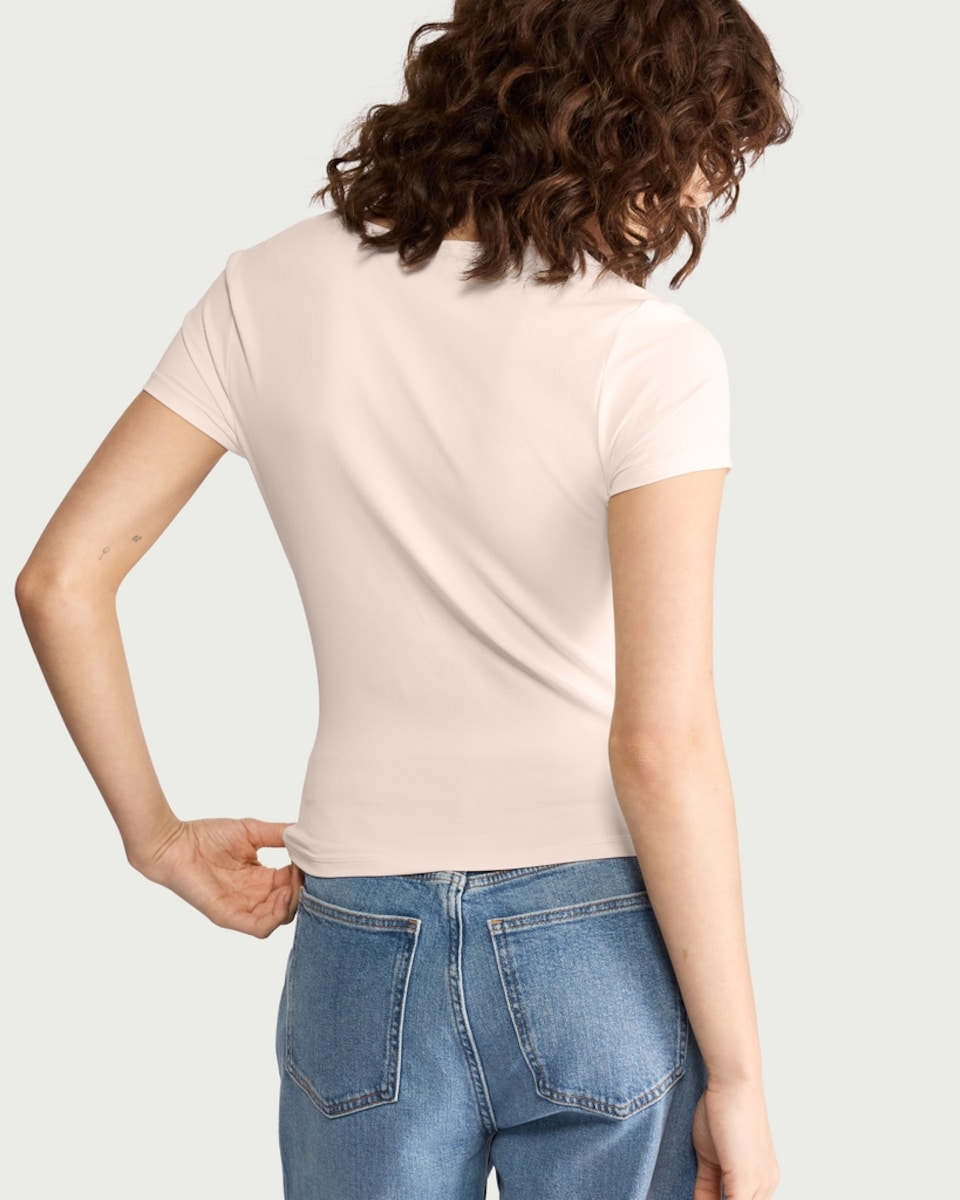 image 1 of F&F Polyamide Square Neck Short Sleeved Top in Pink