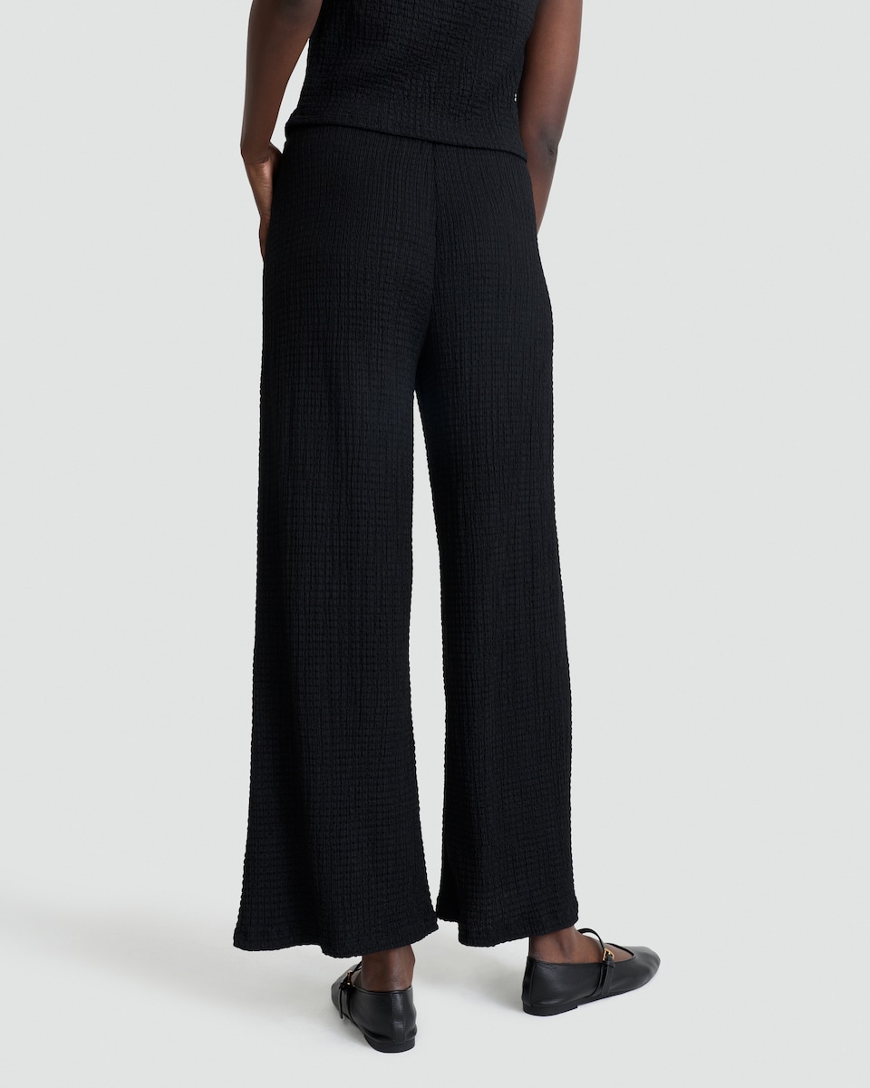 image 1 of F&F Textured Wide Leg Trousers in Black