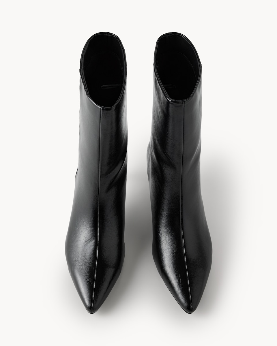 image 1 of SACHA Faux Leather Kitten Heel Ankle Boots in Black