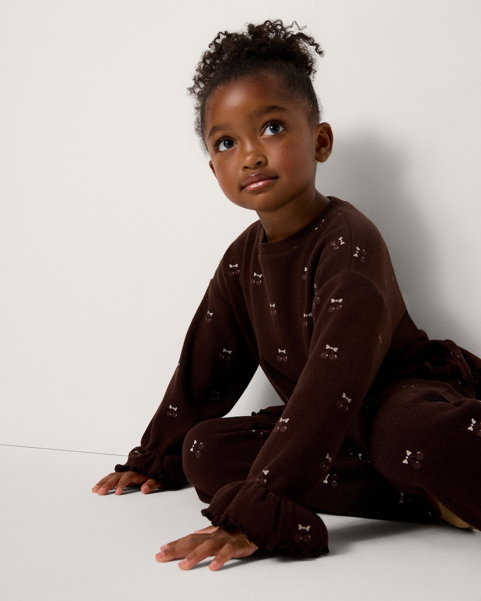 image 1 of F&F Girls Brushed Cherry Top and Flared Leggings Set in Brown