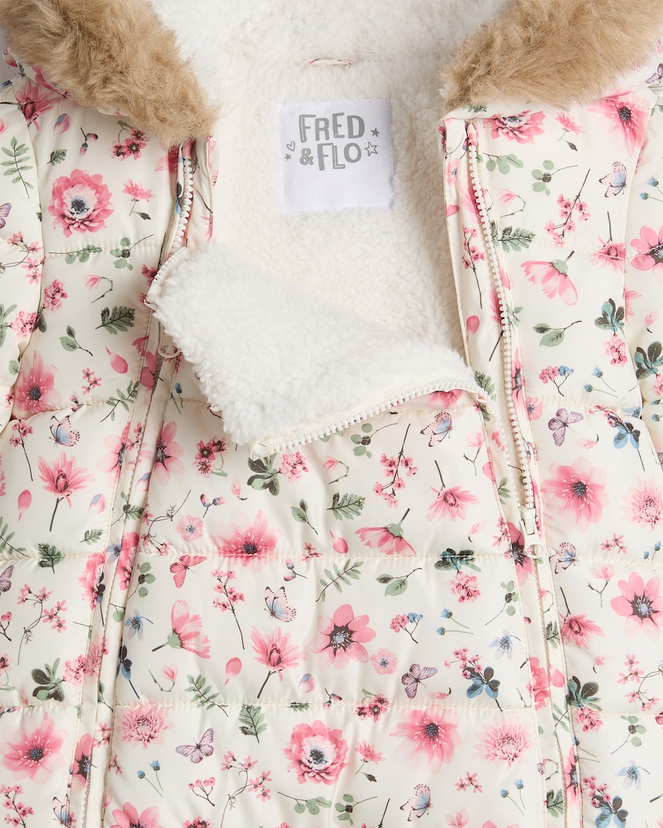 image 1 of F&F Baby Padded Floral Print Shower Resistant Pramsuit in Multi