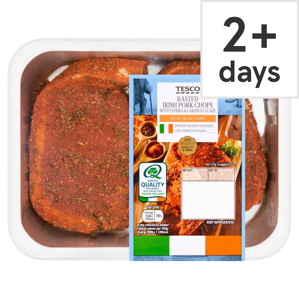Tesco Basted Irish Pork Loin Chops with Paprika & Caraway Glaze 300g