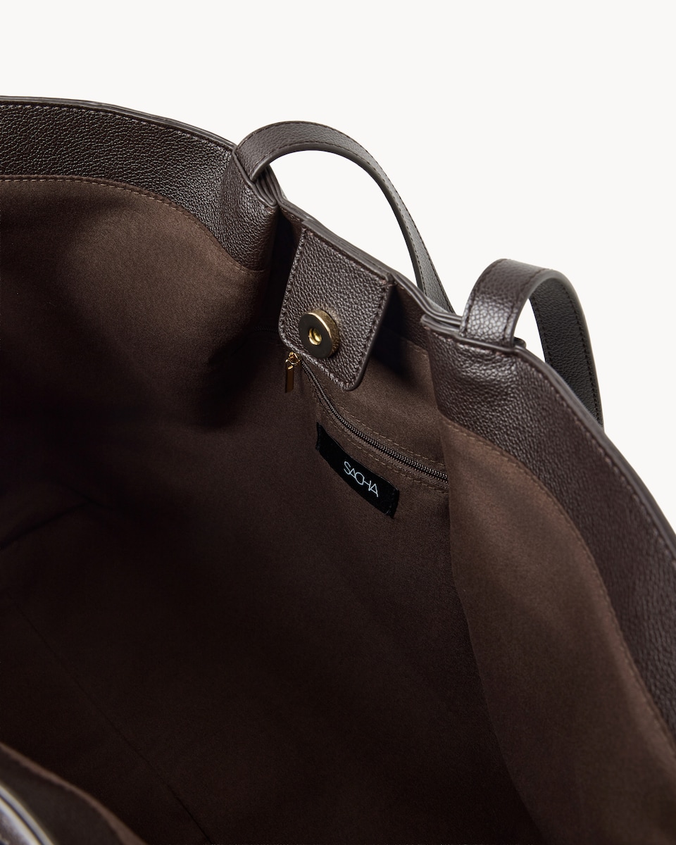 image 1 of SACHA Belted Tote Bag in Chocolate