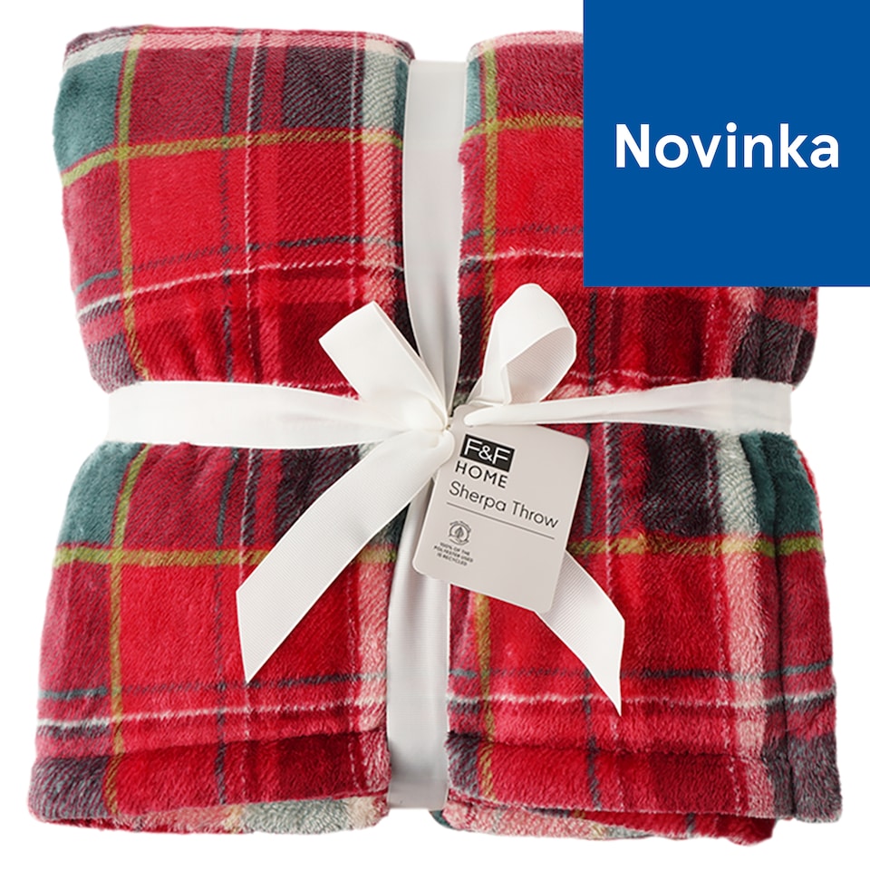 F&F Home Tartan Sherpa Throw 125 x 150 cm