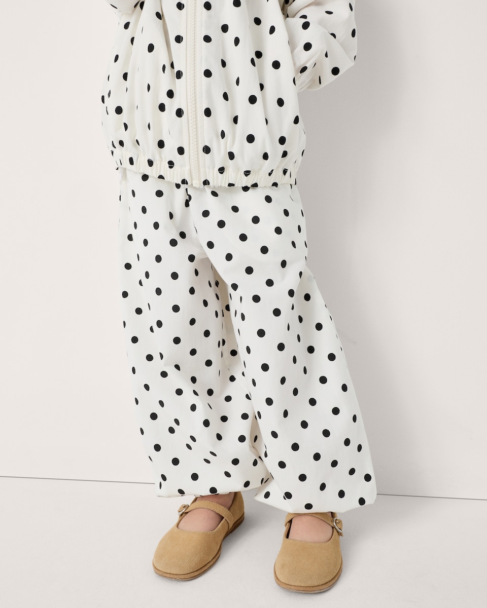 image 1 of F&F Girls Pure Cotton Polka Dot Balloon Leg Trousers in Cream