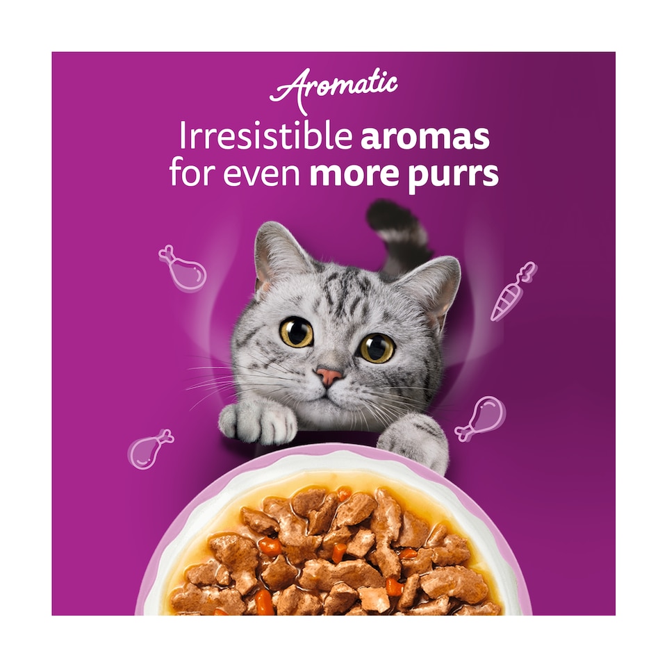 image 1 of WHISKAS 1+ Aromatic Fragrant Fusions Selection Wet Cat Food Pouches in Gravy 40x85g