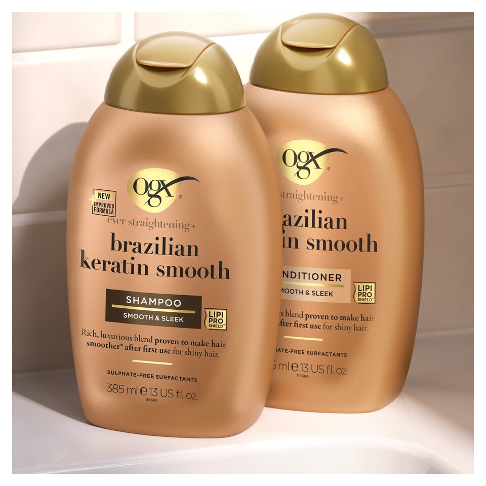 image 1 of OGX Brazilian Keratin Smooth Shampoo for Dry Hair 385ml