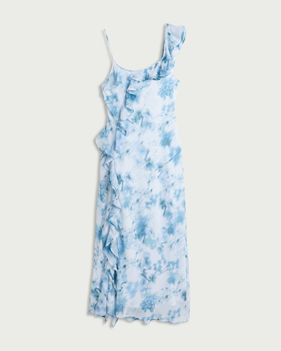 F&F Floral Ruffle Sleeved Midi Dress in Multi Blue