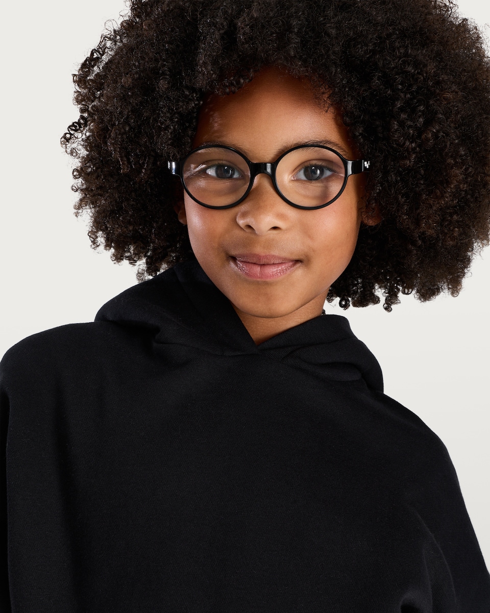 image 1 of F&F Girls Cotton Rich Hooded Sweatshirt in Black