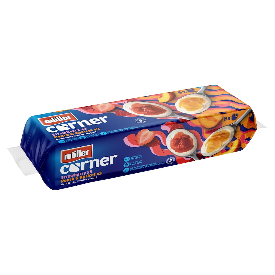 image 1 of Muller Corner Yogurts - Strawberry, Peach & Apricot 6 x 136g