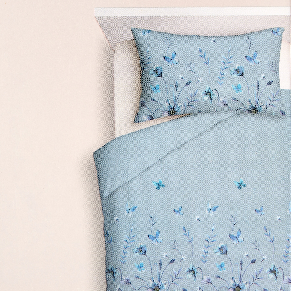 image 1 of F&F Home Washed Cotton Butterflies Duvet Set 140 x 200 cm