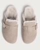 image 2 of F&F Faux Fur Lined Buckle Footbed Slippers in Mink