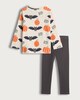 image 4 of F&F Boys Cotton Rich Bat and Pumpkin Print Top and Leggings Set in Cream