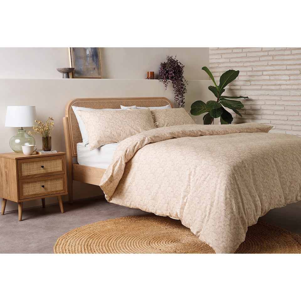F&F Home Natural Woodblock Floral Duvet Set Double