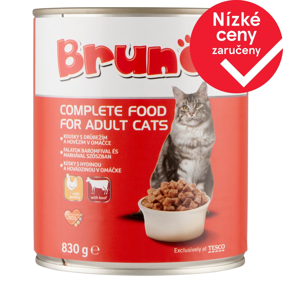 Brunos Kompletní krmivo pro dospělé kočky s drůbežím a hovězím v omáčce 830g