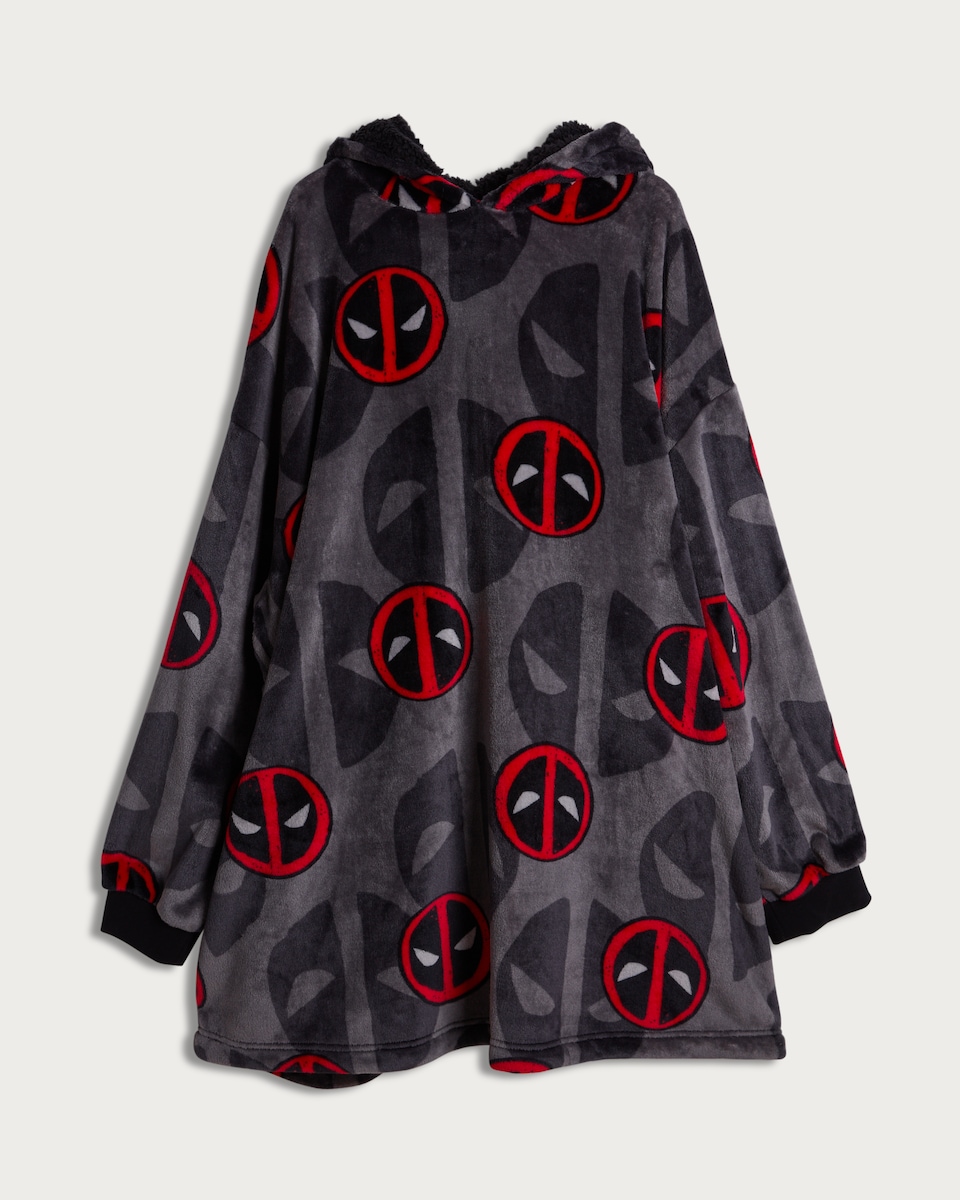 Deadpool Print Fleece Hooded Blanket in Black