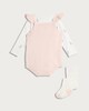 image 2 of Peter Rabbit Jemima Puddle-Duck 3-Piece Pure Cotton Romper, Bodysuit and Tights Set in Pink