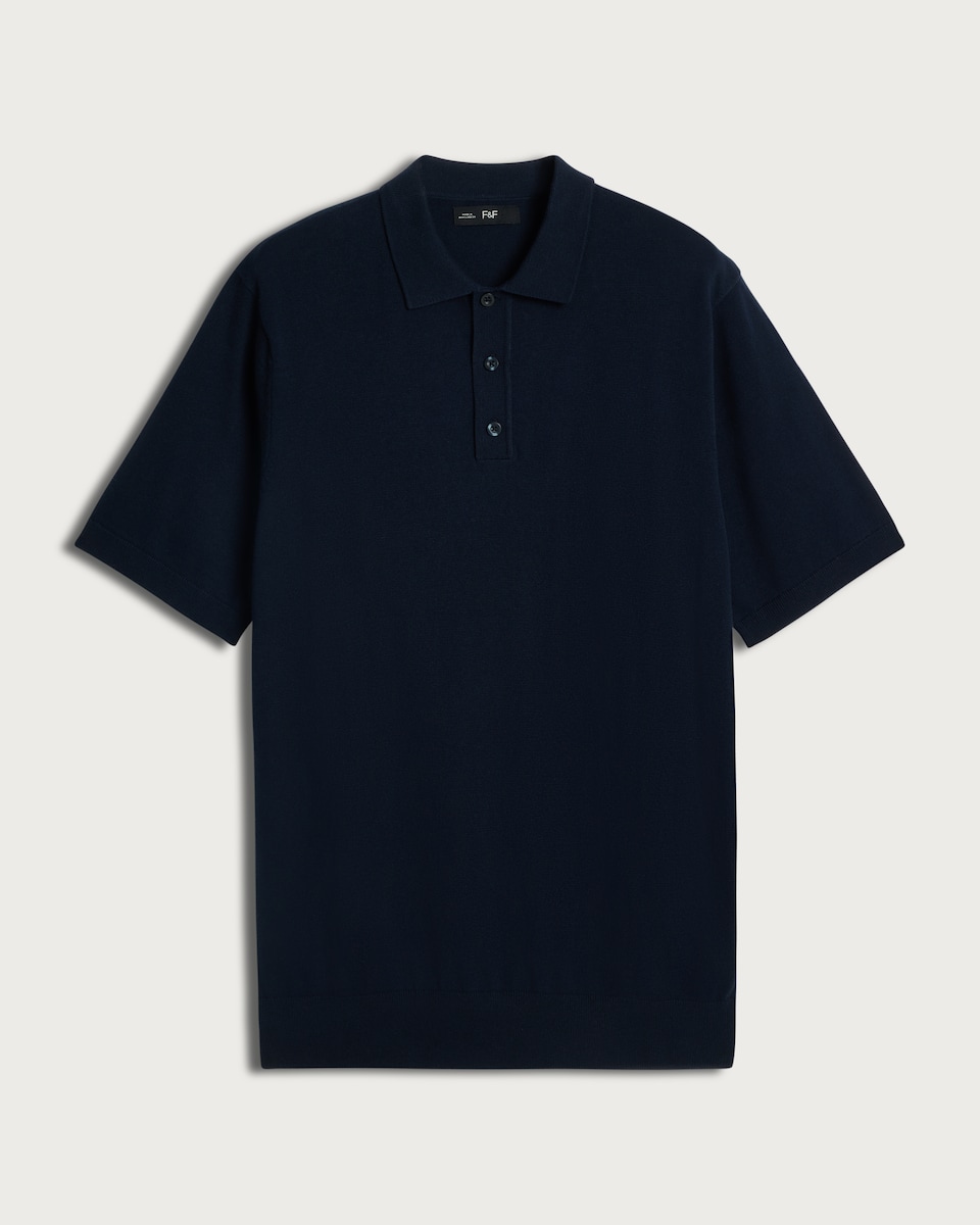 image 1 of F&F Pure Cotton Knitted Short Sleeved Polo Shirt in Navy