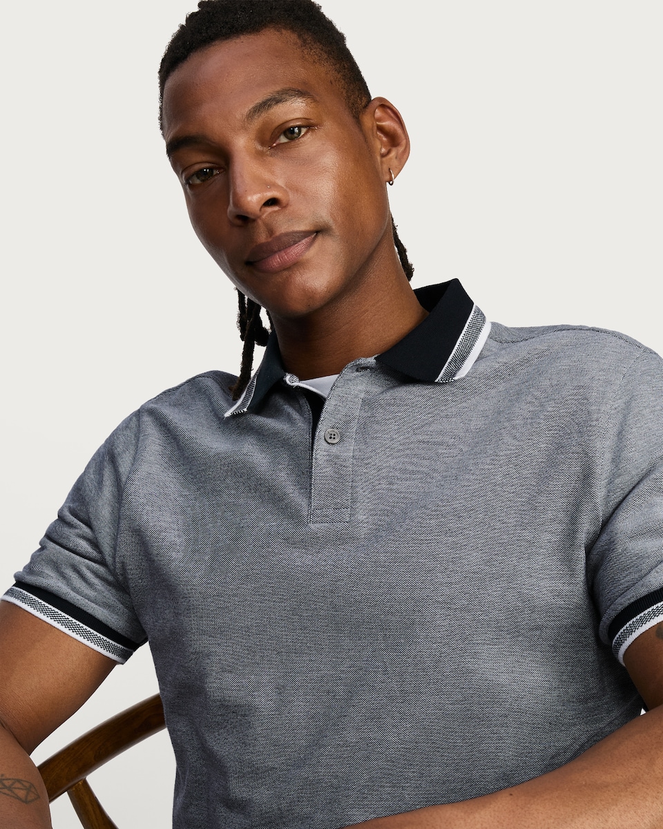 image 1 of F&F Regular Fit Short Sleeve Tipped Pique Polo Shirt in Navy