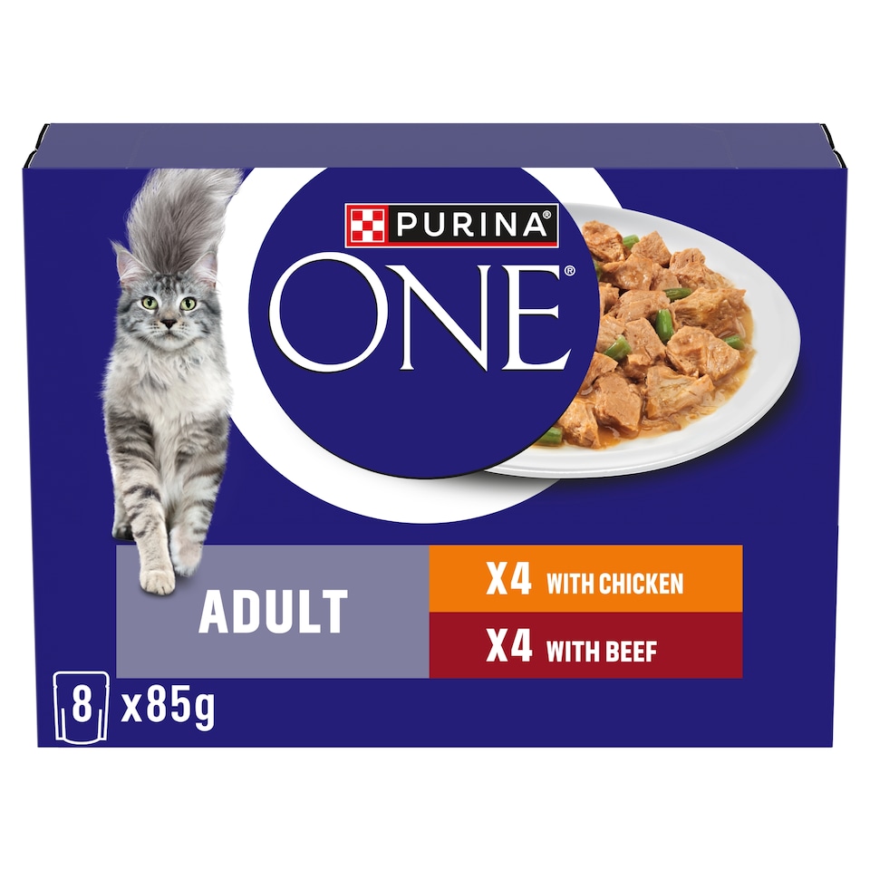 PURINA ONE Mini Fillets Chicken and Beef Wet Cat Food 8x85g