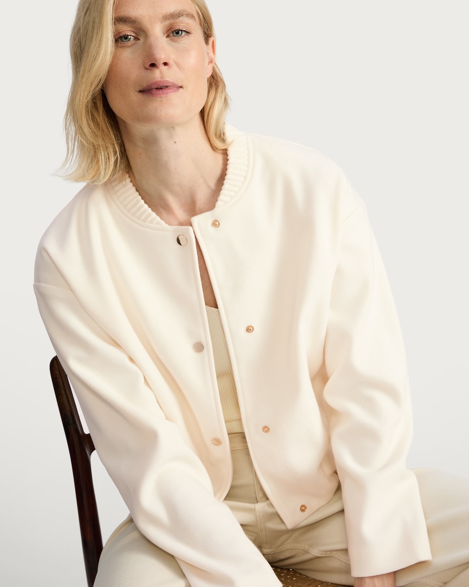 image 1 of The F&F Edit Ribbed Collar Buttoned Jacket in Cream
