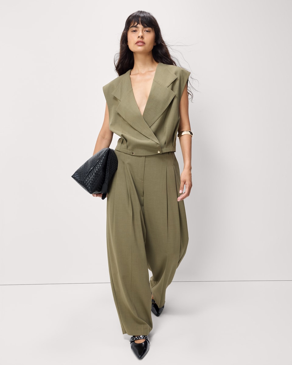 image 1 of F&F Pleated Tailored Gilet in Khaki