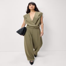 F&F Pleated Tailored Gilet in Khaki